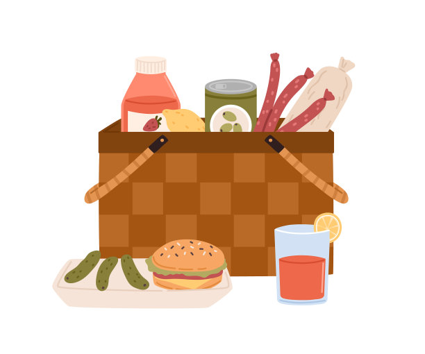 用垃圾食品组成野餐篮图片下载