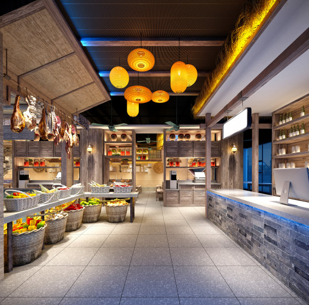 3d渲染复古木风格超市图片下载