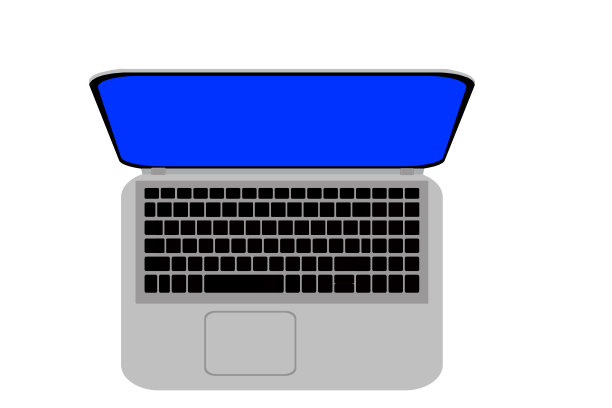 这款笔记本电脑配有一个标准的触控板。前视图。在白色背景上。图片下载