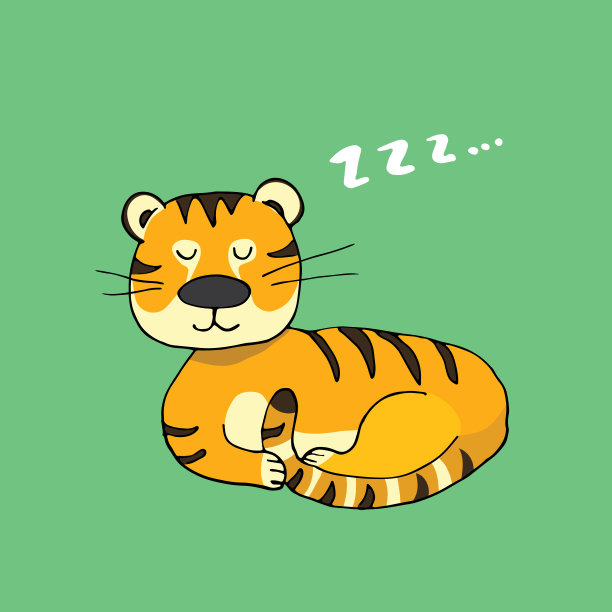 可爱的老虎睡觉，卡通动物宝宝和儿童打印设计矢量插图图片下载
