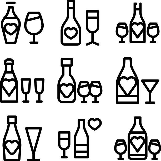 浪漫的香槟图标或标志孤立的标志图片下载