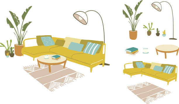 舒适的房间平面家具室内设计图片下载