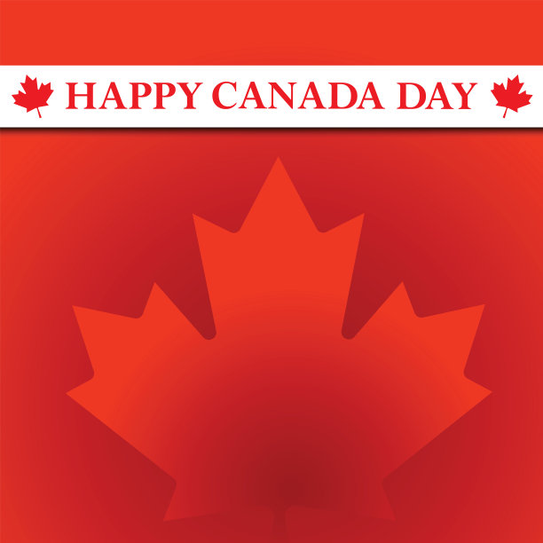 加拿大日快乐贺卡。文字和加拿大国旗颜色。图片下载