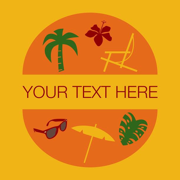 木槿花，棕榈树，怪兽叶，沙滩椅和伞内两个半圆形图片下载