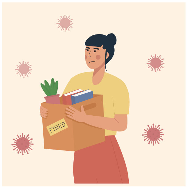 卡通矢量插图解雇雇员在大流行期间。COVID-19疫情封锁导致失业。不带她的东西的箱子。失业概念，裁员图片下载