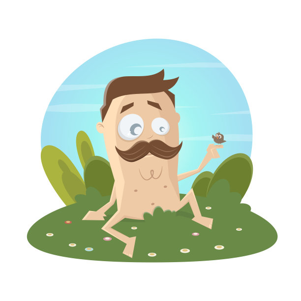 一个卡通人物享受自然的有趣插图图片下载