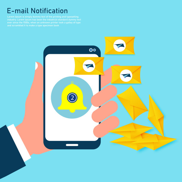 电子邮件通知的概念。智能手机屏幕上出现新邮件图片下载