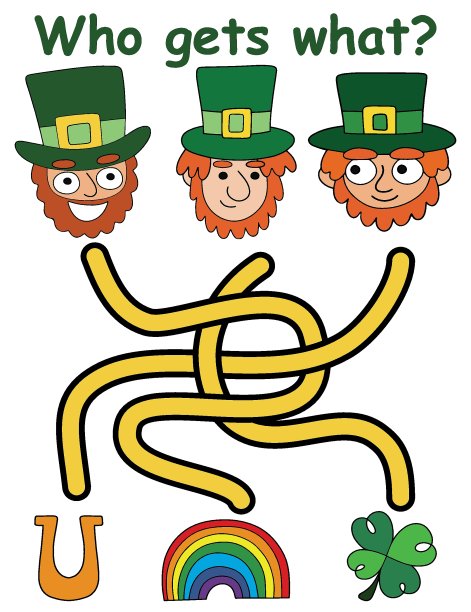 谁得到什么?-儿童迷宫游戏的帕特里克日矢量插图图片下载