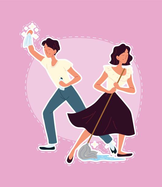 男女在擦地板图片下载