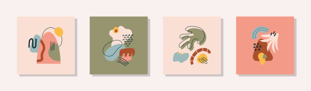 当代艺术海报的收藏与热带有机形状和线条图片下载