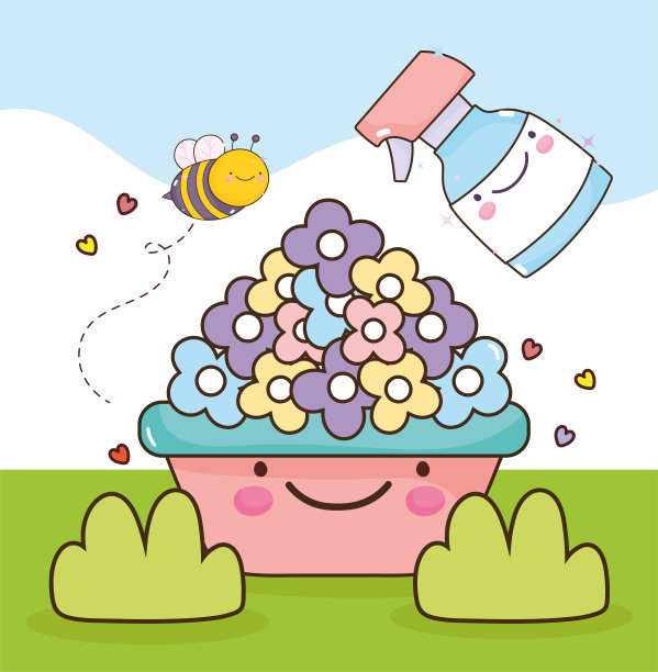 卡哇伊花园喷洒鲜花图片下载