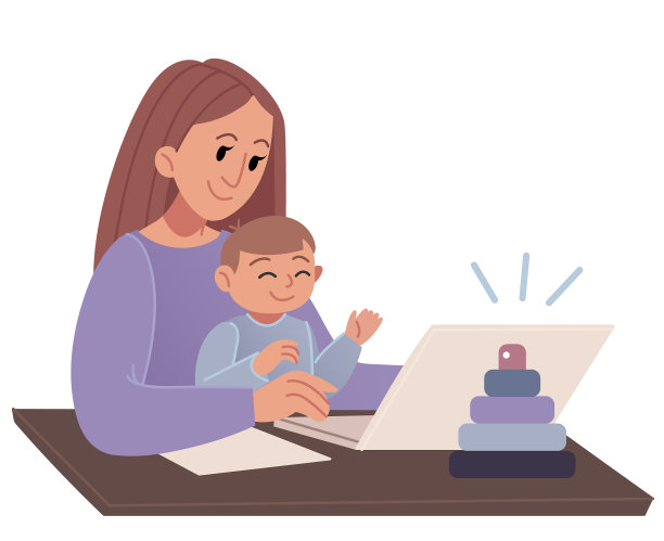 工作的母亲，孩子和笔记本电脑年轻的女人图片下载