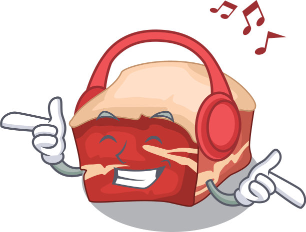 滑稽的五花肉戴着耳机听音乐图片下载