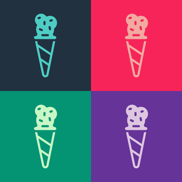 波普艺术冰淇淋在华夫蛋筒图标孤立图片下载