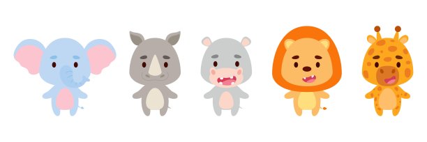 可爱的非洲小动物设置。为孩子收集有趣的动物角色卡片，婴儿送礼会，生日邀请，房子内部。明亮的颜色幼稚向量插图。图片下载