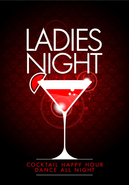 矢量派对女士的夜晚传单设计模板与鸡尾酒杯图片下载