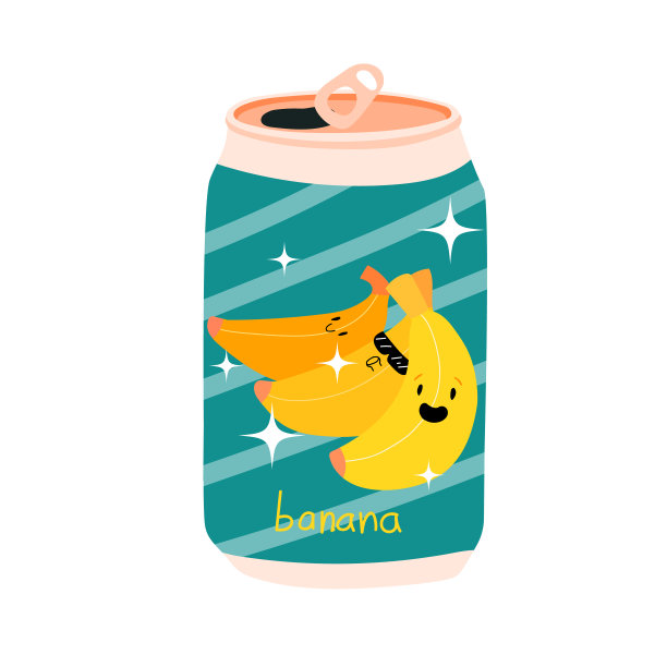 标签上有香蕉的汽水罐。铝罐柠檬水。卡哇伊可爱的水果。股票矢量插图孤立在白色背景。图片下载