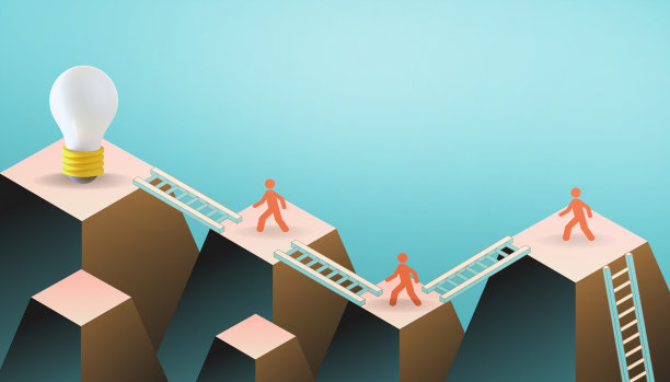 灯泡。商业领导成功的想法通过演示演示。领导目标和不同的想法和概念的蓝-绿色背景- 3d渲染图片下载