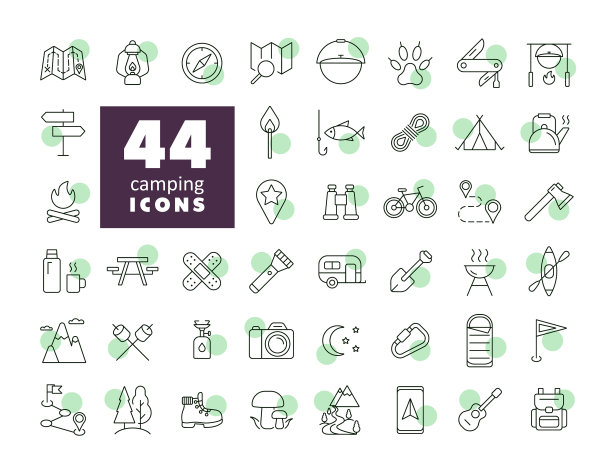 露营远足和户外活动图标集图片下载
