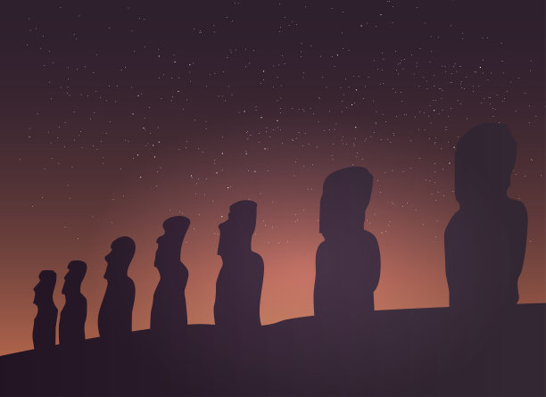 复活节岛上的摩埃石像，智利的风景图片下载