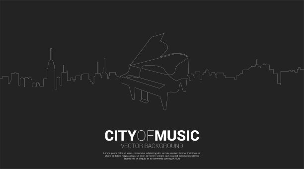 向量轮廓钢琴与城市从一条线。图片下载