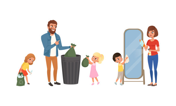 可爱的孩子帮助父母做家务图片下载