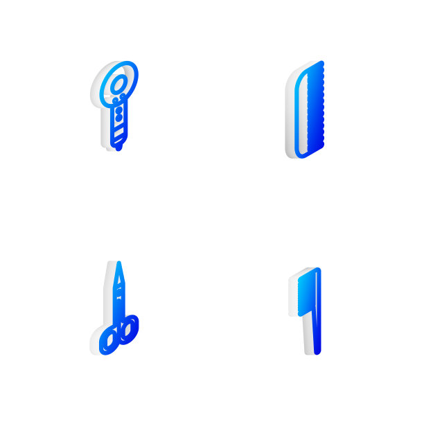 设置等距线，梳子，吹风机，剪刀和图片下载