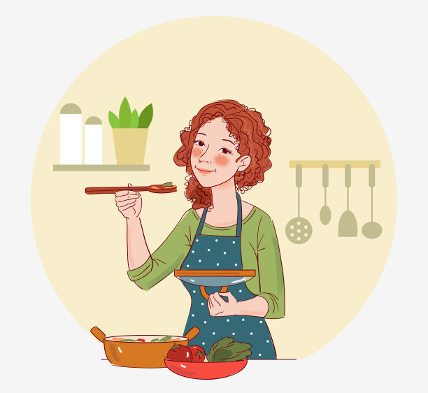 年轻女子在厨房做饭。健康食品的说明。健康的生活方式的概念。在家做饭。准备食物图片下载