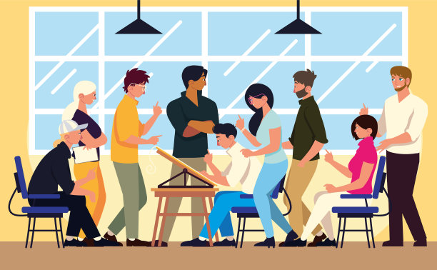 团队合作的男男女女坐在办公桌前图片下载