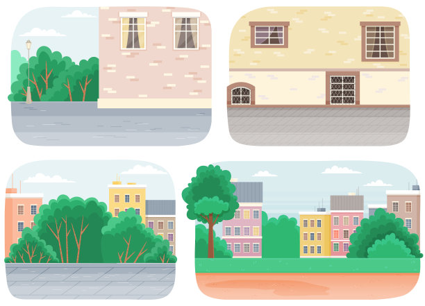 一套夏季卡通城市景观与图片下载