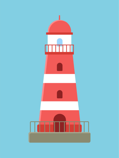 红色灯塔海洋景观探照灯塔图片下载