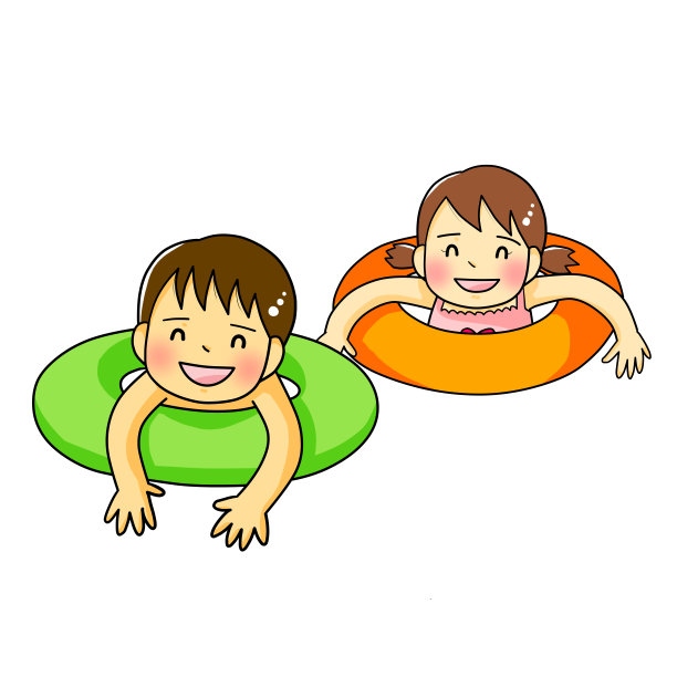 孩子们在一个漂浮的圆圈里游泳图片下载