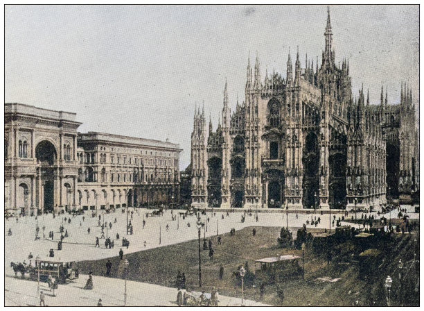 世界地标的古董照片(约1894年):意大利米兰大教堂图片下载
