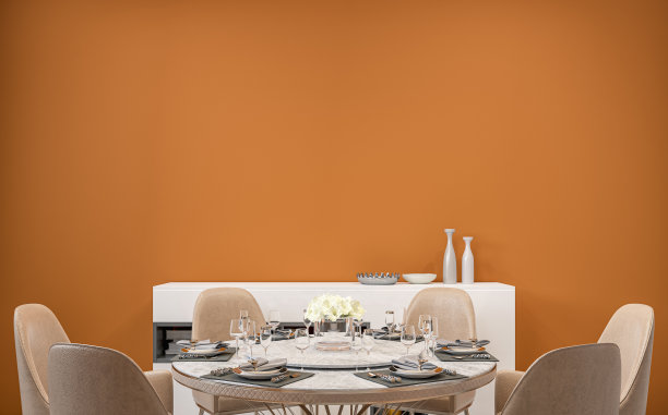 现代豪华餐厅配有圆桌和装饰图片下载