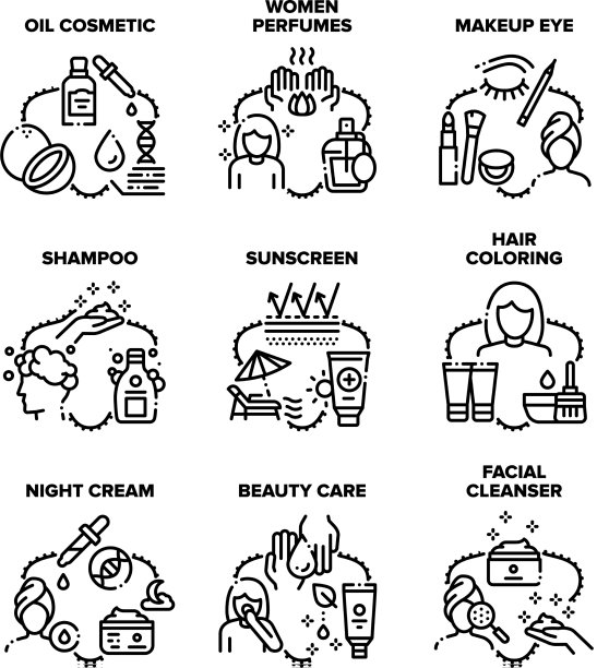 化妆品美容集图标黑色图片下载