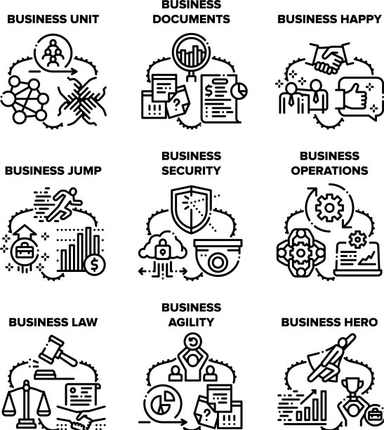 商业职业设置图标黑色图片下载