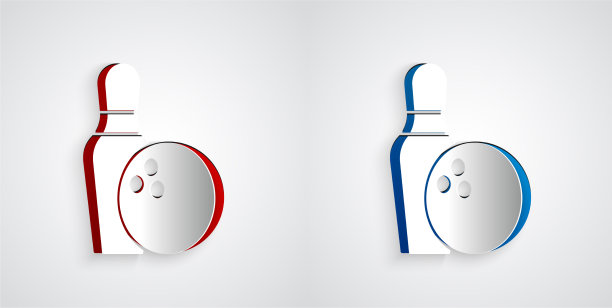 纸切保龄球瓶和球的图标隔离上图片下载