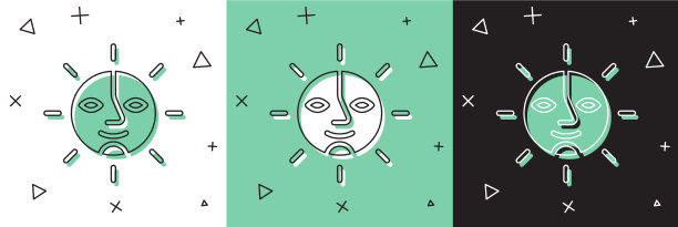 设置太阳图标孤立在白色和绿色黑色图片下载