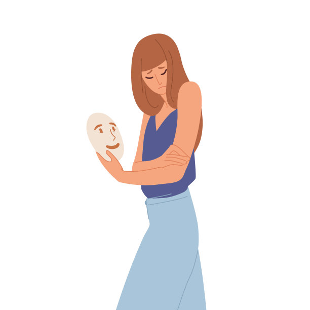 拿着假阳性社交面具的女人图片下载