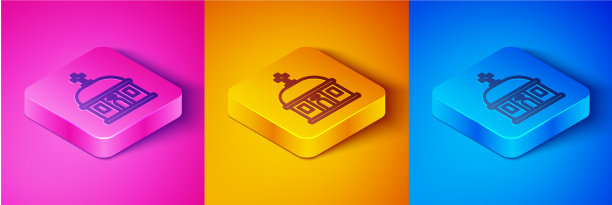 等距线圣托里尼建筑图标孤立上图片下载