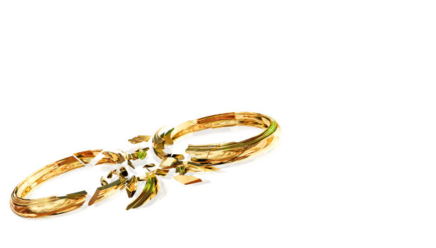 离婚破碎的金婚戒指孤立冲突分裂，分手压力-3d渲染图片下载