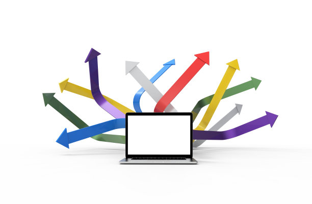 现代笔记本电脑孤立在白色背景与箭头图表。3 d演示。图片下载