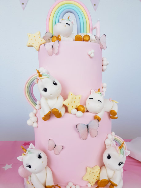 有独角兽和彩虹的生日蛋糕图片下载