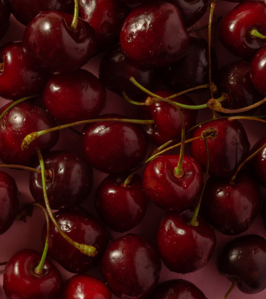 新鲜和成熟的樱桃浆果。俯视图照片夏季食物收获和生态清洁水果背景。图片下载