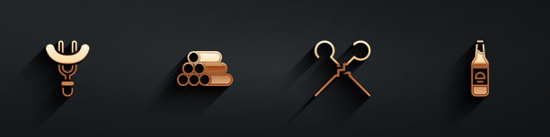 把香肠放在叉子上的原木烧烤串上图片下载