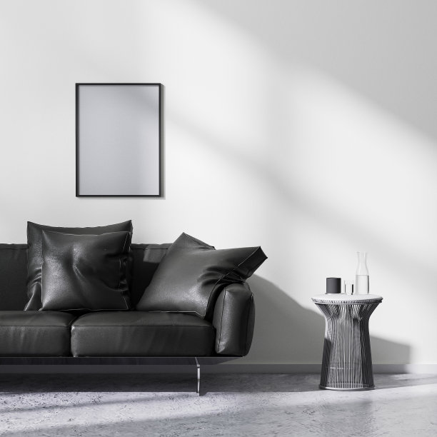 模拟海报框架在现代极简主义风格的客厅室内，3d渲染图片下载