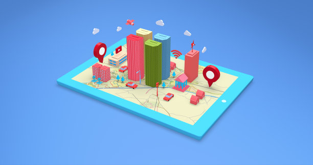 卡通等距3D智慧城市概念。未来生活在智能平板电脑上。图片下载