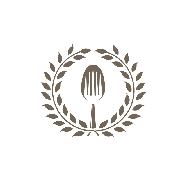 餐具标志复古的叶子设计图片下载