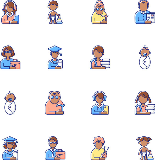 不同年龄和性别组RGB颜色图标图片下载