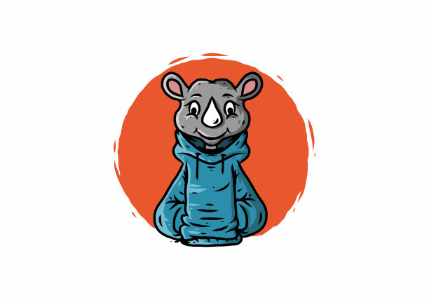 穿着蓝色连帽衫的犀牛图片下载